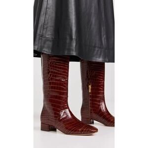 Veronica Beard Cecile Croc-embossed tall leather brown boots size 11